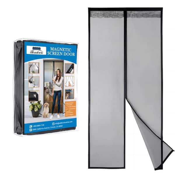 Shatex 32 in. x 96 in. Black Velcro Fiberglass Magnetic Screen Doors with Super Strong Encryption Magnets