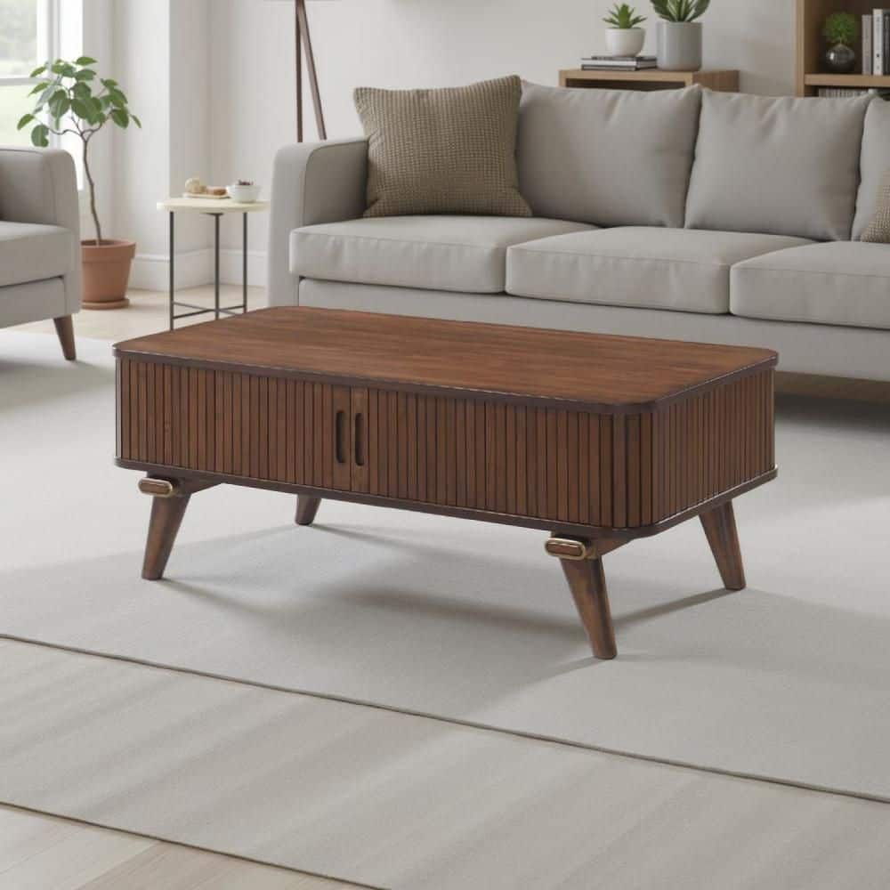 Manny 47.5 in. Walnut Brown Rectangle Shape Wood Coffee Table with Cabinet
