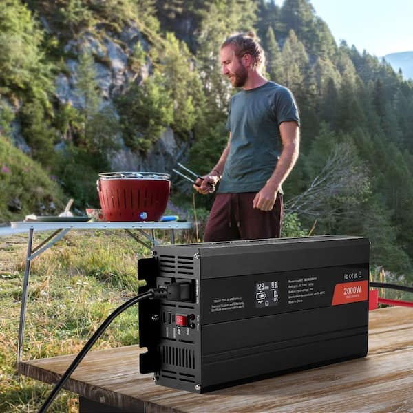 Pure Sine Wave Inverter 2000 Watt, DC 12-VOLT to AC 110V Power Inverter with 2 AC Outlets 2 USB Port 1 Type-C Port