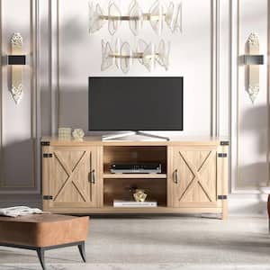 58 in. Farmhouse Rustic Wood TV Stand Fits TV's up to 65 in. with Cabinets and Adjustable Shelves