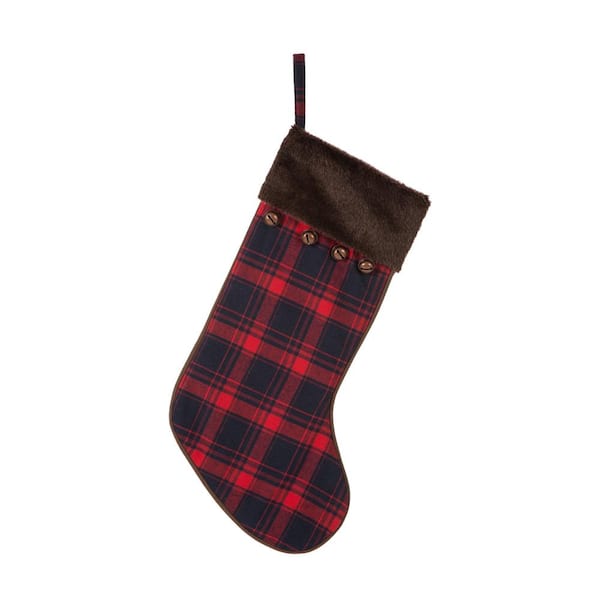 Glitzhome 20 in. L Plaid Stocking with Faux Fur Cuff 1113004083 - The ...