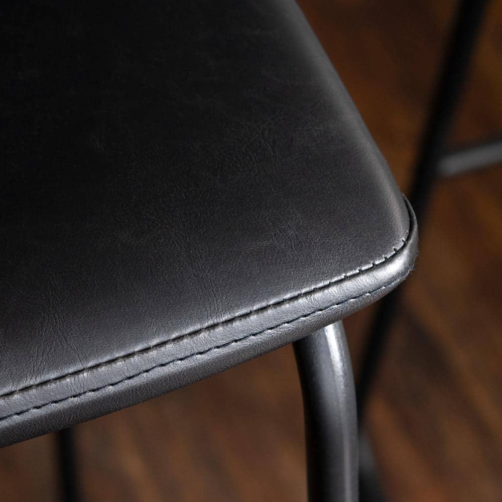 Modern Sleek Black Faux Leather Barstools with Powder-Coated Steel Legs