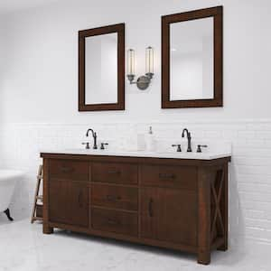 Aberdeen 72 in. W x 22 in. D Vanity in Rustic Sienna with Marble Vanity Top in White with White Basin