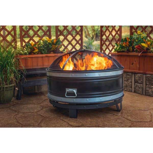 Dia Portable Fire Pit Ring Silver Large Wood Capacity Galvanized Steel 36 in 