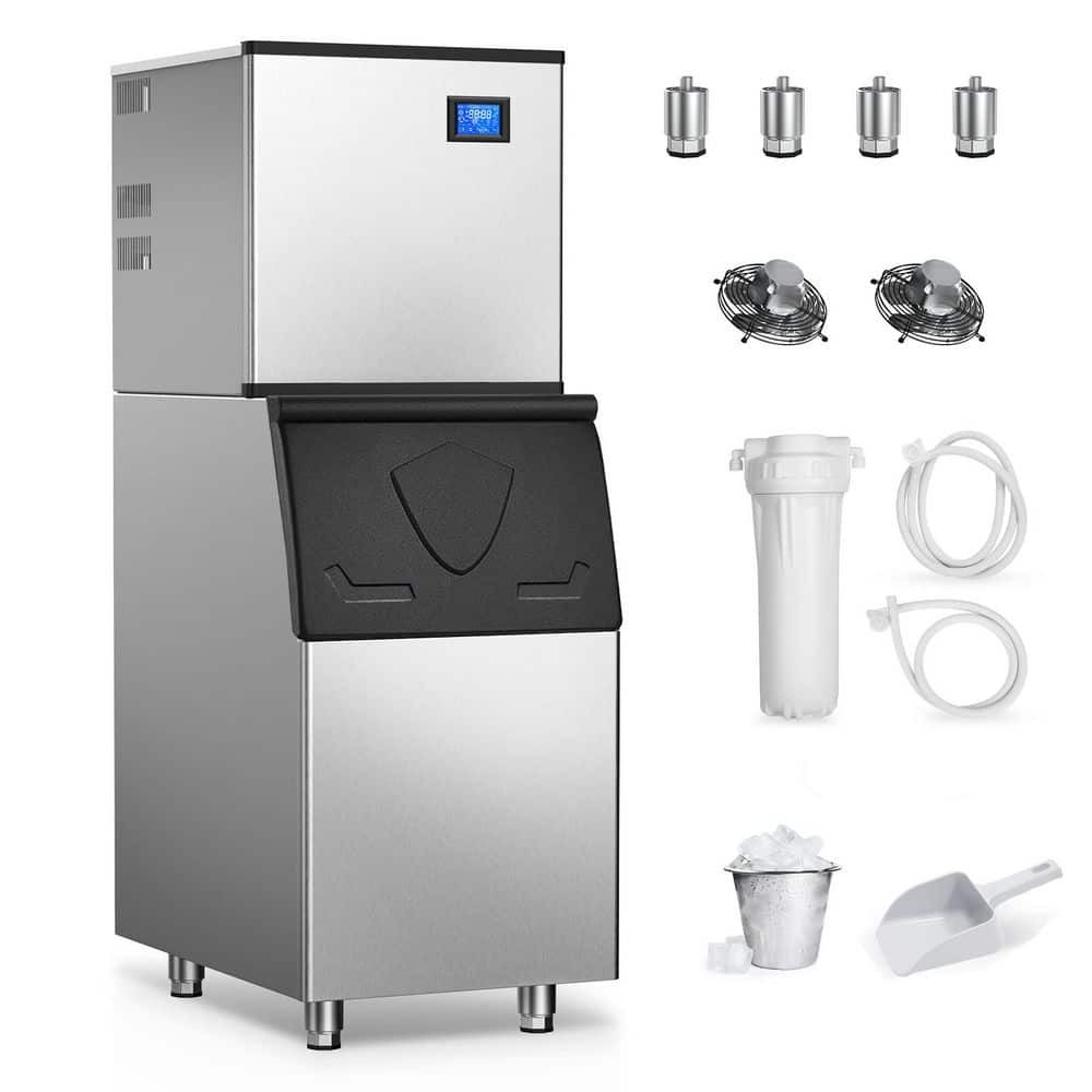 22.4 in. 550 lbs. Per Day Split Commercial Ice Maker 156-Full Size High-Density Ice Cubes/Cycle Freestanding in Silver