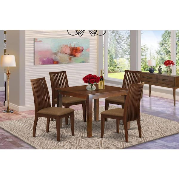 East West Furniture 5-Piece Mahogany Finish Solid Wood Top - Square Dining Room Set - Seats 4