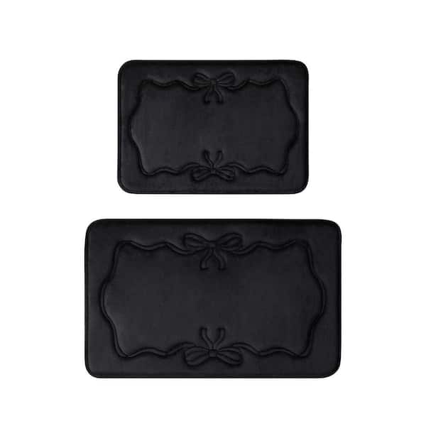 Ribbon Border Black Novelty Polyester Rectangle 2-Piece Bath Mat Set
