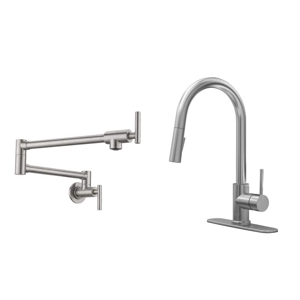 Expedition Brushed Nickel 16 in. H Pull-Down Sprayer Kitchen Faucet with Brushed Nickel Wall Mounted Pot Filler price history on PriceWatchPro
