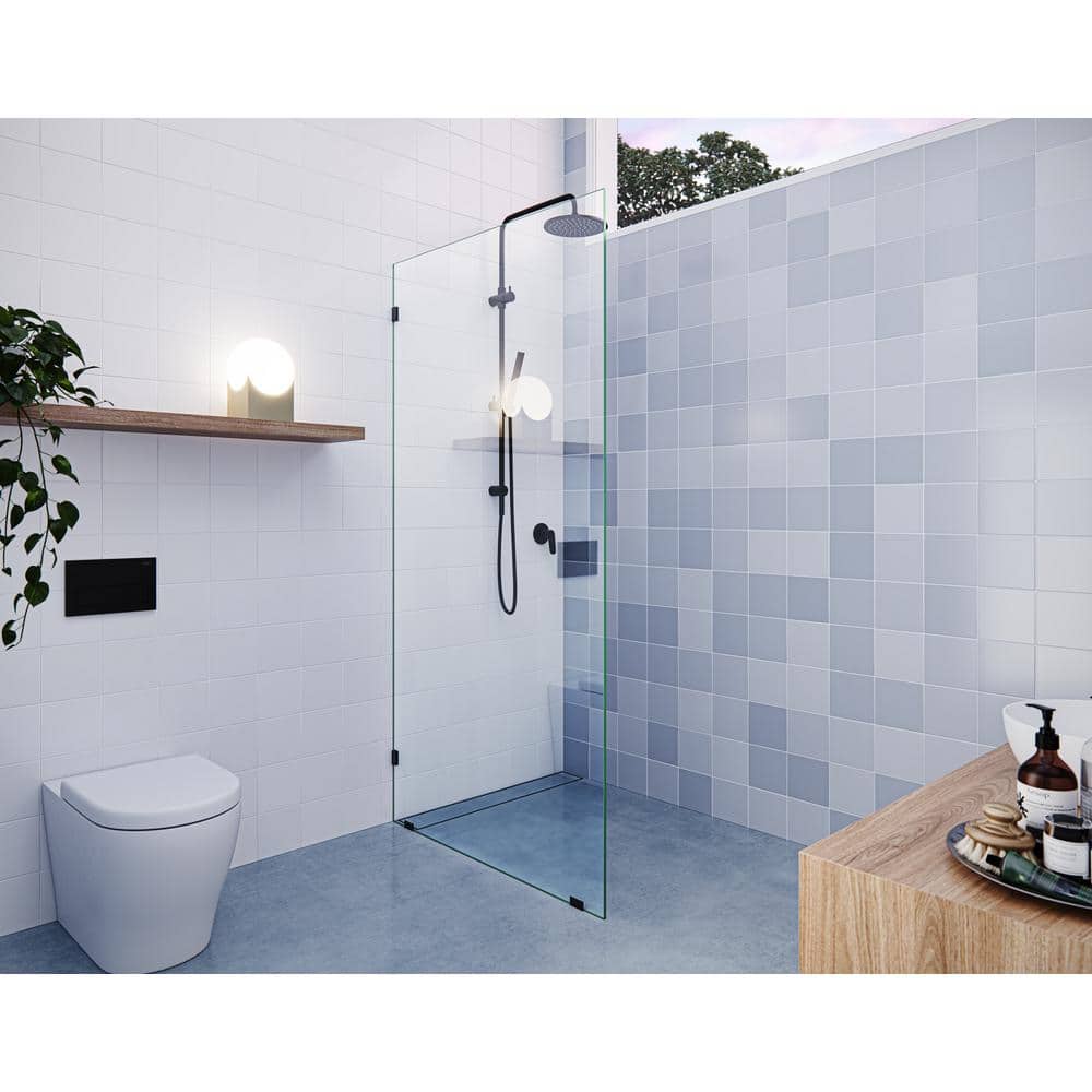 Vela 34 in. x 78 in. Frameless Matte Black Glass Shower Panel
