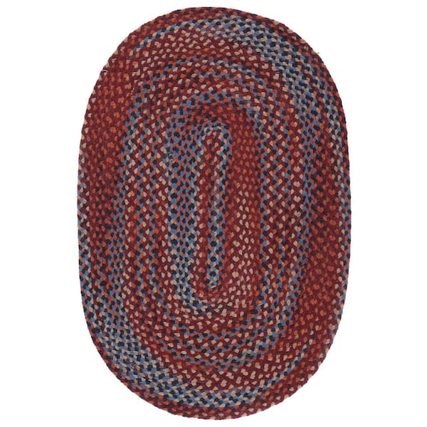 SAFAVIEH Braided Blue/Rust 5 ft. x 8 ft. Striped Oval Area Rug
