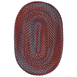 Braided Blue/Rust 6 ft. x 9 ft. Striped Oval Area Rug