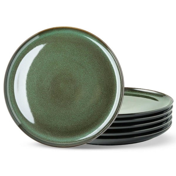 Ceramic Salad Plates Set of 6, 8.5 in Reactive Glaze Porcelain Dinnerware, Contemporary Shape, Oven Safe