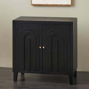 Black Wooden 32 in. Art Deco Inspired Carved Arch 2 Door Geometric Cabinet with Gold Knobs