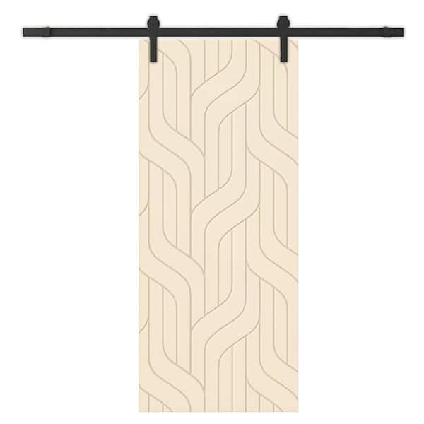 CALHOME 24 in. x 80 in. Beige Painted Composite MDF Paneled Interior Sliding Barn Door with Hardware Kit