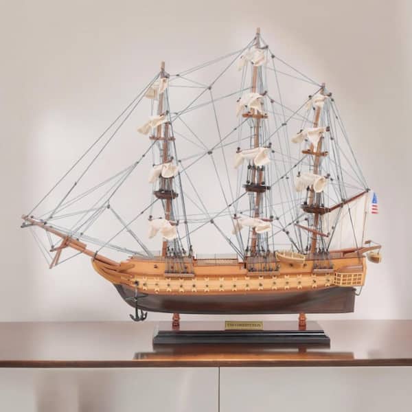 HomeRoots Wood Brown Hand Painted 1797 USS Constitution Boat