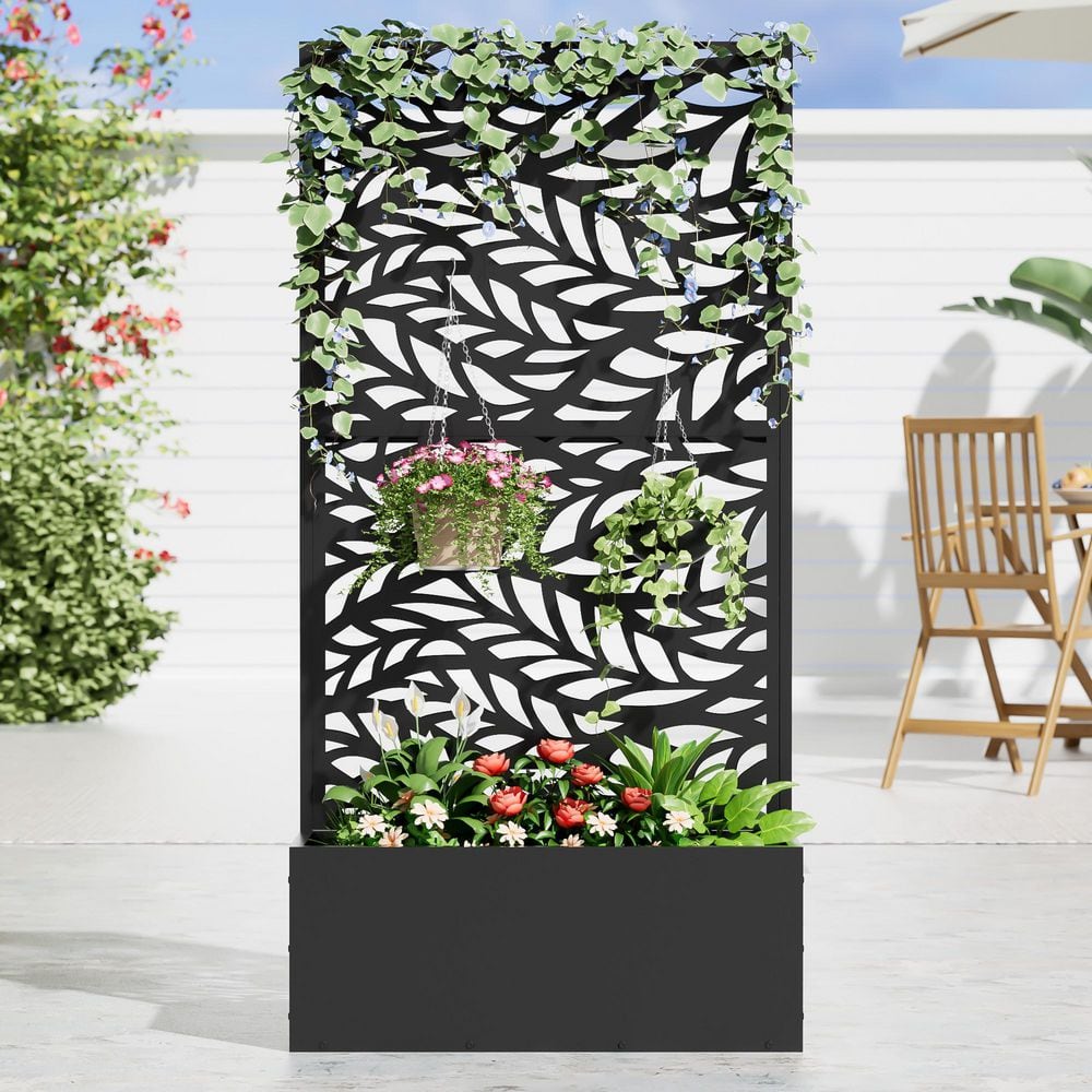 59 in. x 11 in. x 30 in. Black Metal Iron Raised Beds Planter Box with Attached Trellis for Climbing Vegetation price history on PriceWatchPro