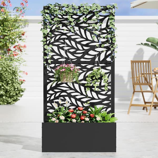 Dovelina 59 in. x 11 in. x 30 in. Black Metal Iron Raised Beds Planter Box with Attached Trellis for Climbing Vegetation