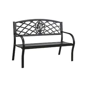 20 in. W 2-Person Black Metal Minot Slated Seat Outdoor Bench