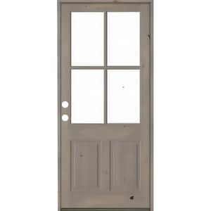 32 in. x 96 in. Knotty Alder Right-Hand/Inswing 4-Lite Clear Glass Grey Stain Wood Prehung Front Door