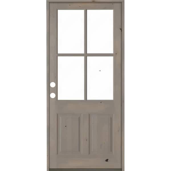 Krosswood Doors 42 in. x 96 in. Knotty Alder Right-Hand/Inswing 4-Lite Clear Glass Grey Stain Wood Prehung Front Door