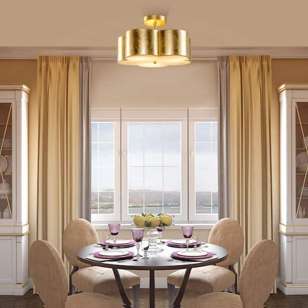 Parrot Uncle 15.35 in. 3-Light Gold Metal Flower Semi Flush Mount
