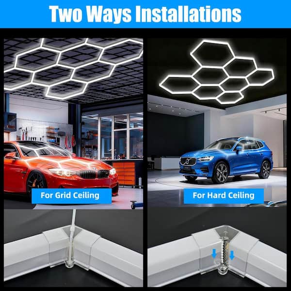 WYZM 8.3 ft. Hexagon Garage LED Light 8-Grids 245-Watt 5000K White