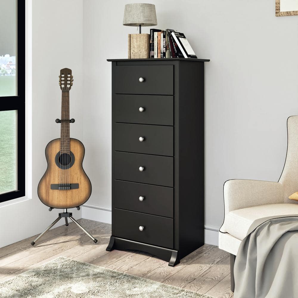 Black Vertical 6-Drawer Chest with Roller Glides