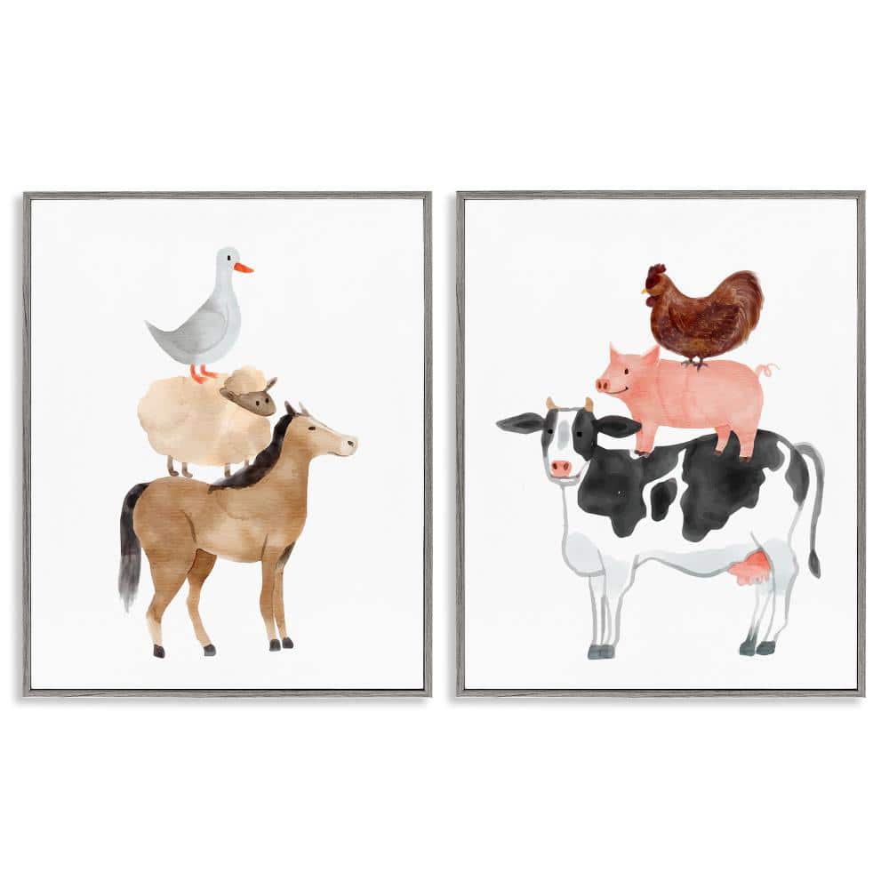 Whimsical Farm Life Stacks 2 Piece Gray Framed Giclee Art Set, design by Kim Allen price history on PriceWatchPro