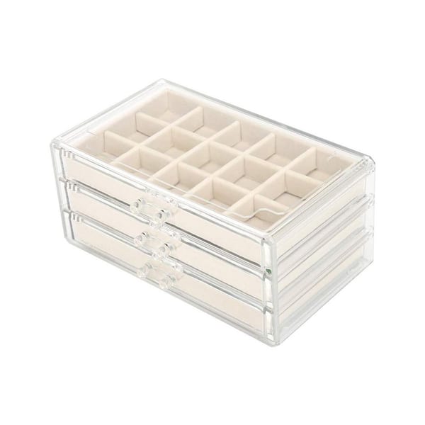 Clear 9.5 in. x 4.2 in. Acrylic Stylish Jewelry Case with 3 Drawers