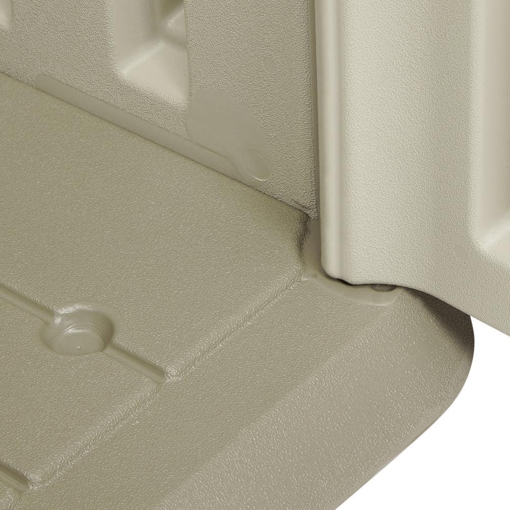 Beige and Gray Resin Horizontal Storage Shed with Shelving