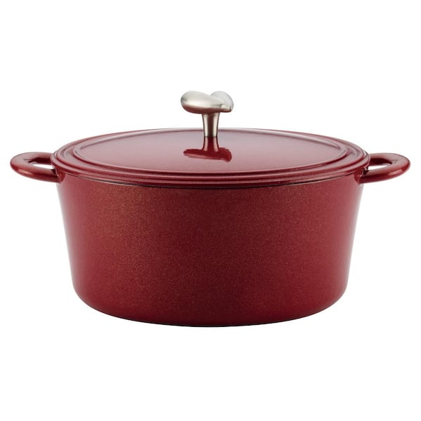 Ayesha Curry Home Collection 6 qt. Oval Cast Iron Dutch Oven in Sienna Red with Lid