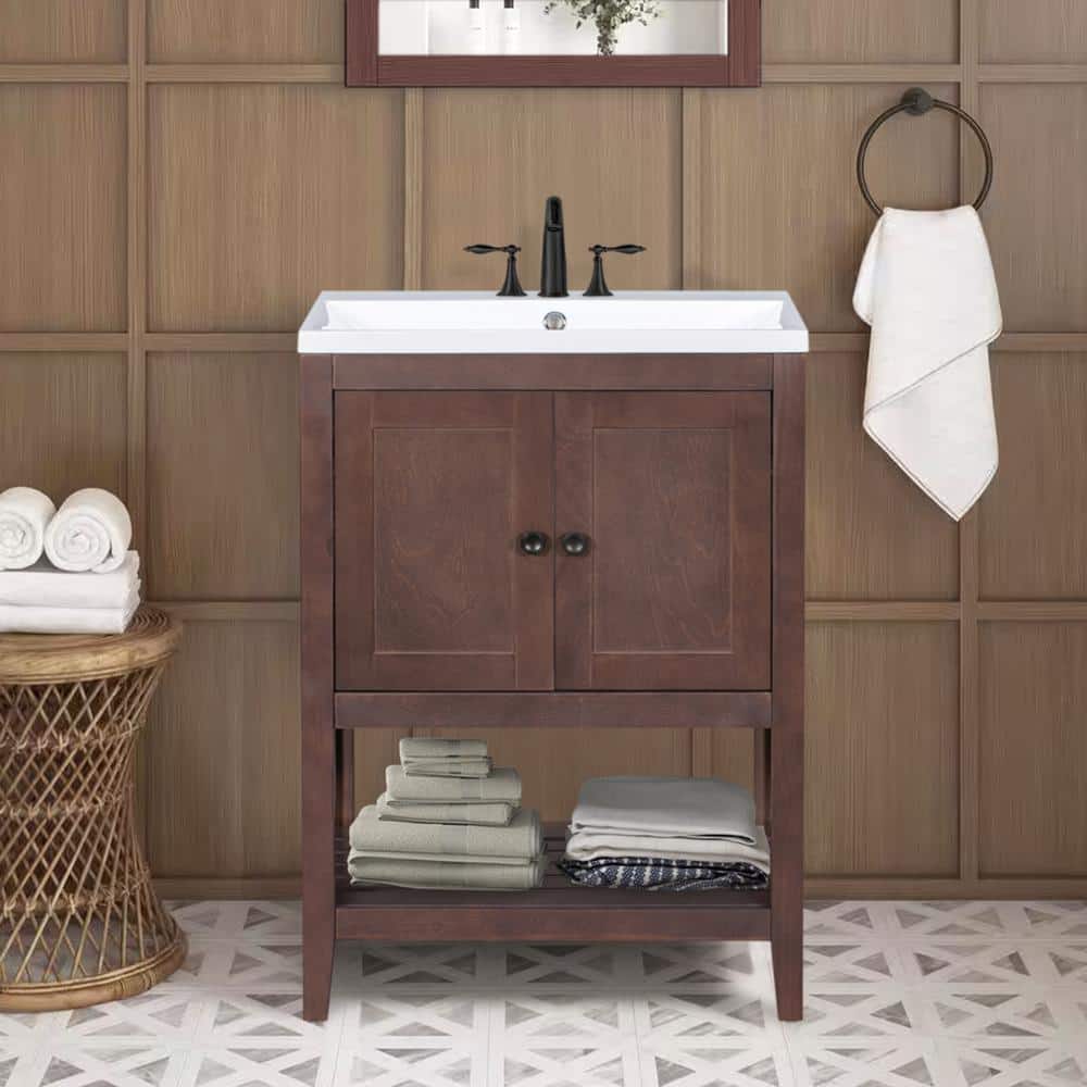 24 in. W. x 18 in. D x 34 in. H Single Sink Freestanding Bath Vanity in Bro