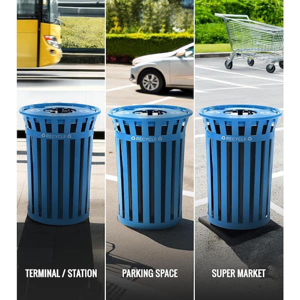 38 Gal. Blue Metal Slatted Commercial Outdoor Recycling Bin Receptacle (2-Pack)