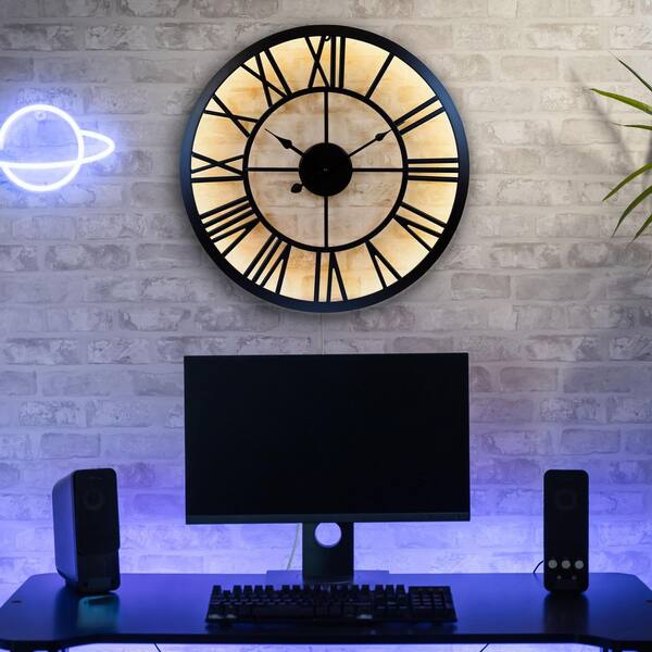 La Crosse Clock 19.7 in. Edison Lighted Analog Quartz Wall Clock
