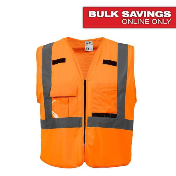 Large/X-Large Orange Class 2 High Visibility Safety Vest with 10 Pockets