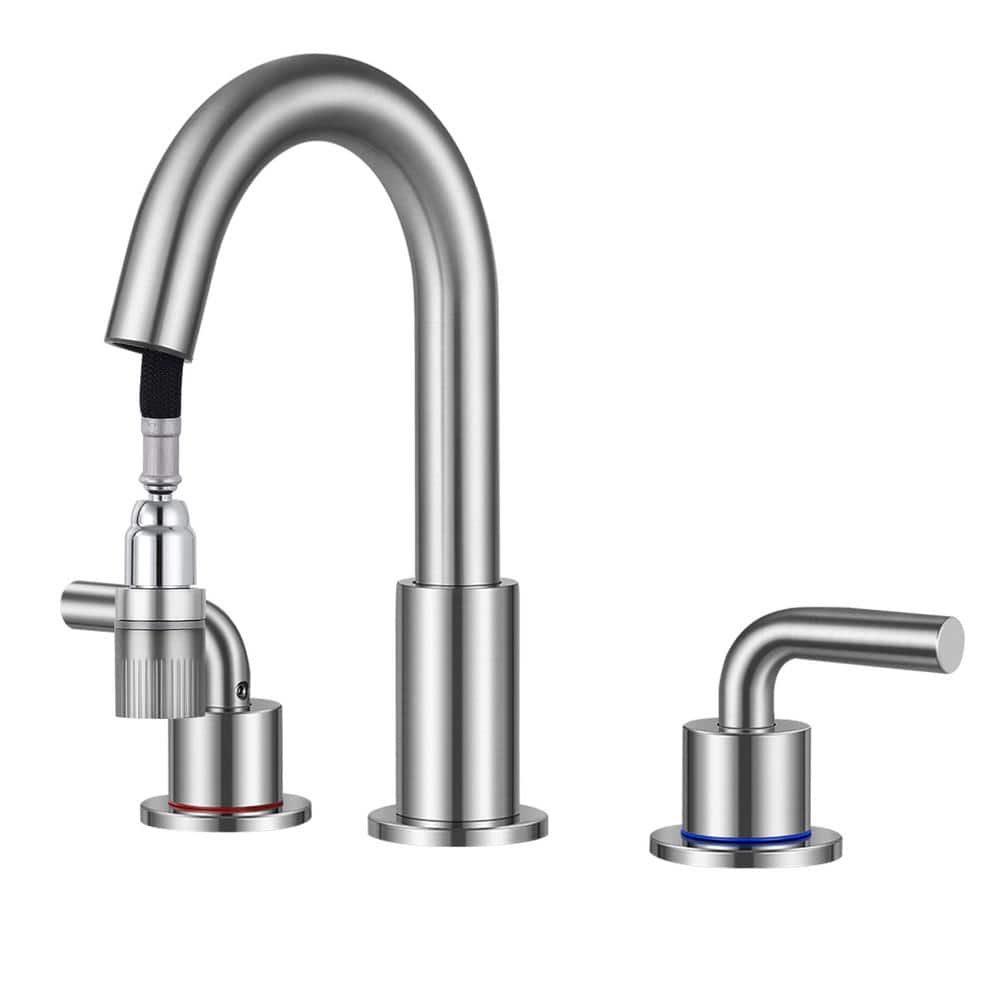 8 in. Widespread Double Handle Bathroom Faucet with Pull Out Sprayer, Bathr