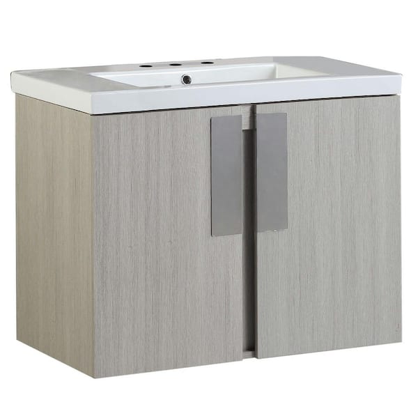 Bellaterra Home Carmel 30 in. W x 19 in. D x 26 in. H Single Vanity in Gray Pine with Ceramic Vanity Top in White with White Basin