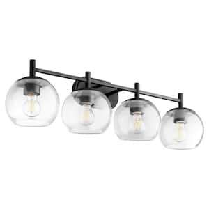 Lyon 4-100-Watt Medium Base Lamp 32 in. Width Light Vanity with 4 Clear Glass Diffuser Matte Black