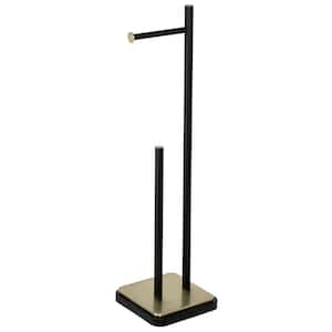 Premium Freestanding Toilet Paper Holder in Matte Black and Gold with Bamboo Accent