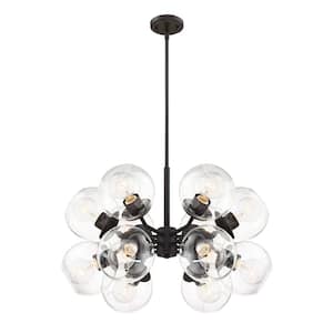 Meridian 12-Light Satin Bronze Modern Chandelier with Clear Glass Shades For Dining Rooms