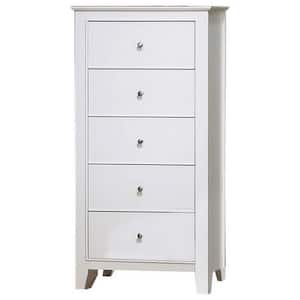 17.5 in. White and SIlver 5-Drawer Wooden Tall Dresser Chest of Drawers
