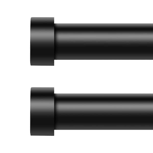 2-Piece 18 in. to 60 in. Iron Adjustable Tension Shower Curtain Rod with End Cap Style Design in Black, Up to 30 lbs.