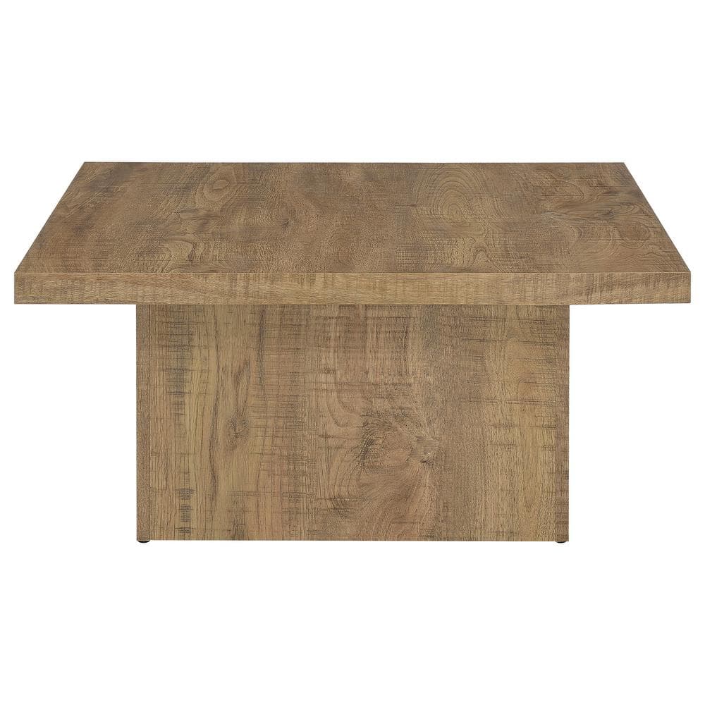 Mango Brown Square Wood Coffee Table with Block Base