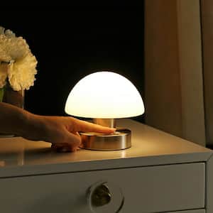 Zoe 5.75 in. Nickel/White Modern Minimalist Iron Rechargeable Integrated LED Table Lamp