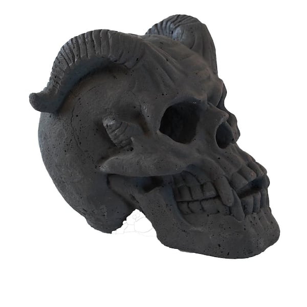 Unbranded Black 8.6 in. x 7.3 in. Human Skull Magnesium Oxide Stone Refractory & Halloween Decor