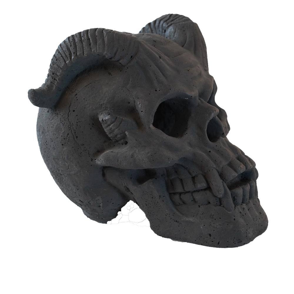 Black 8.6 in. x 7.3 in. Human Skull Magnesium Oxide Stone Refractory and Halloween Decor