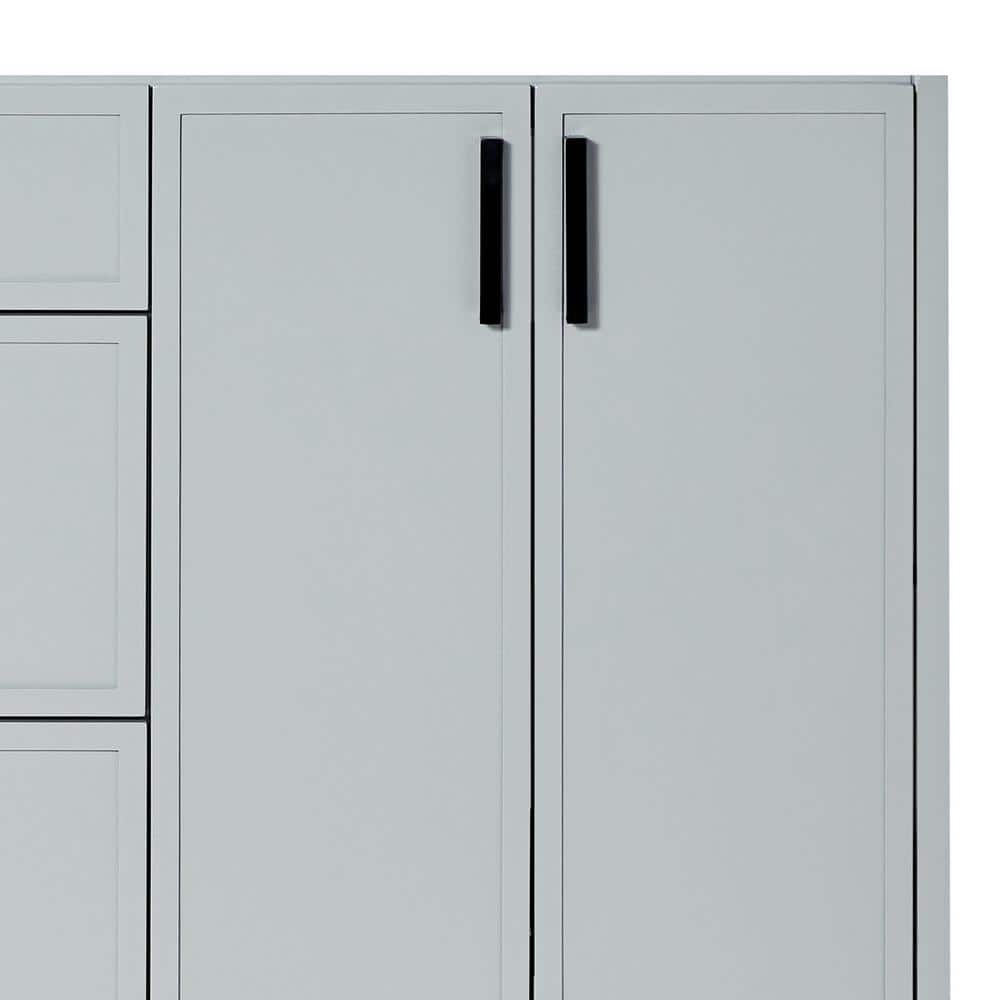 Gray Wood Double Sink Freestanding Vanity with Carrara Marble Top