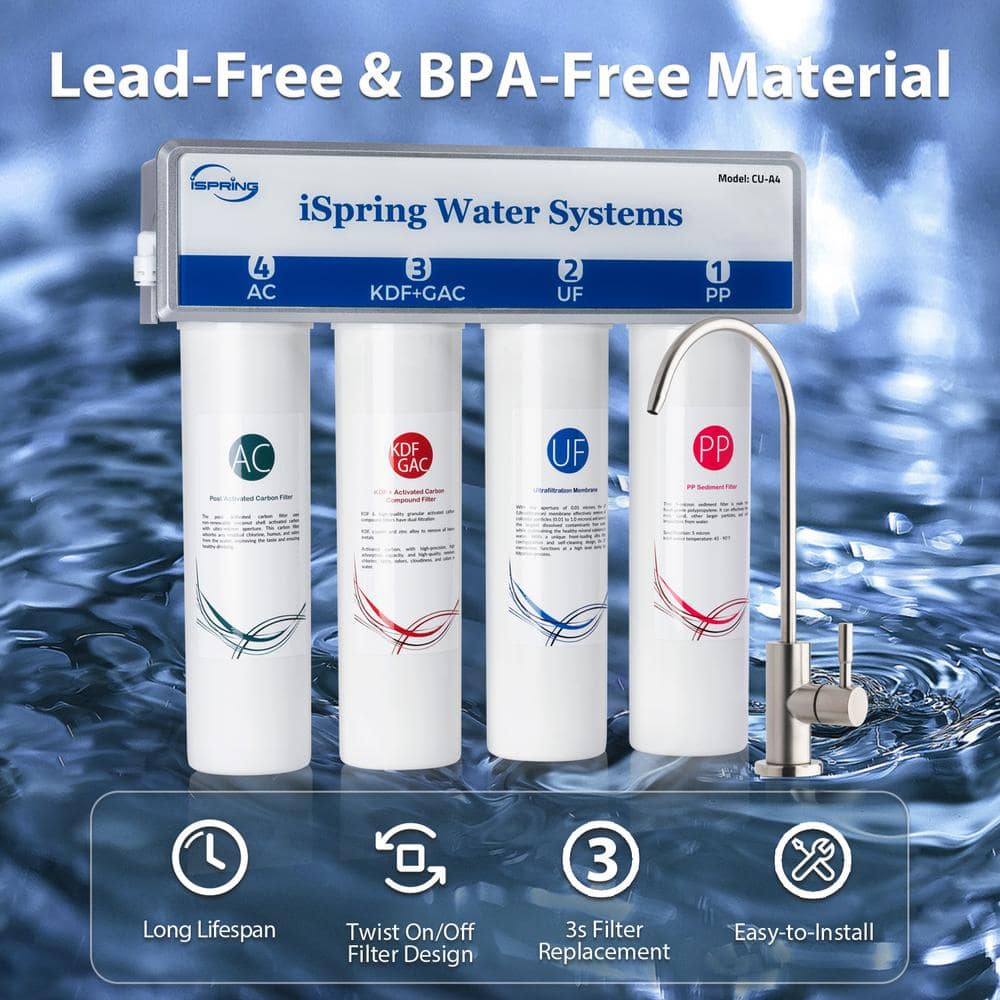iSpring White 4-Stage Ultrafiltration Under Sink Water Filter System