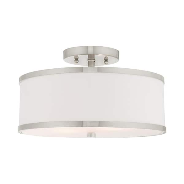 Livex Lighting Park Ridge 13 in. 2-Light Brushed Nickel Semi-Flush Mount