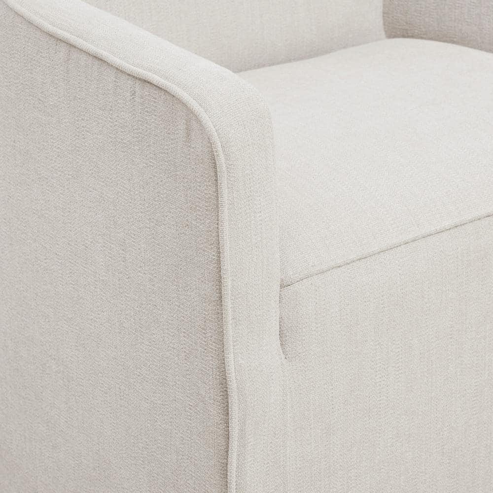 Cream Upholstered High Back Dining Arm Chair with Casters